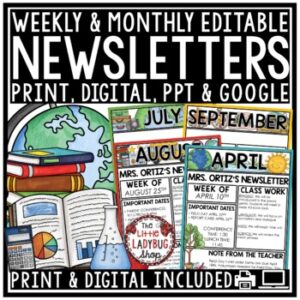 Editable Classroom Monthly Weekly Newsletter Template Back to School Digital-1