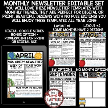 Editable Classroom Monthly Weekly Newsletter Template Back to School Digital-3