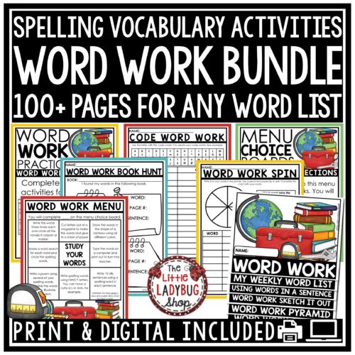Word Work Spelling Activities Vocabulary Worksheets