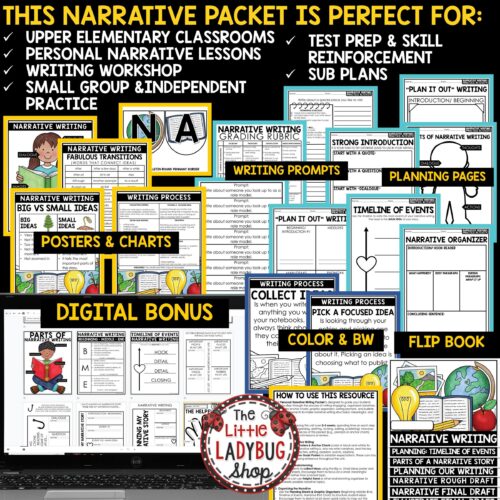 Personal Narrative Writing Prompts Unit Graphic Organizers perfect for upper elementary students in 3rd 4th 5th grade