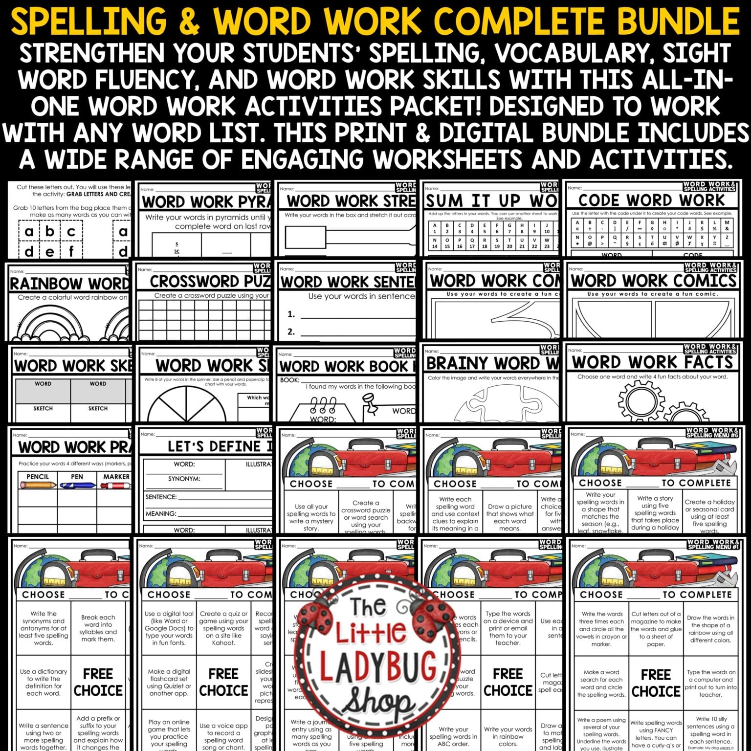Word Work Spelling Activities Vocabulary Worksheets - The Little ...