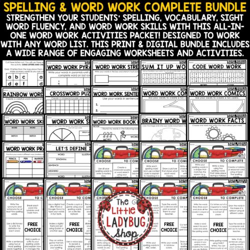 Word Work Spelling Activities Vocabulary Worksheets