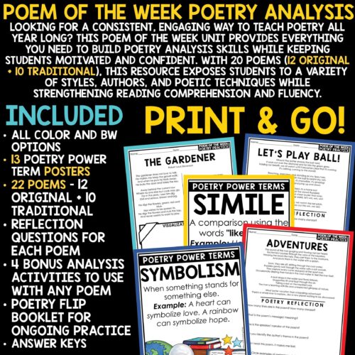Poem of the Week Elements of Poetry Analysis Reading Comprehension