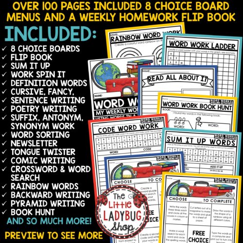 Word Work Spelling Activities Vocabulary Worksheets