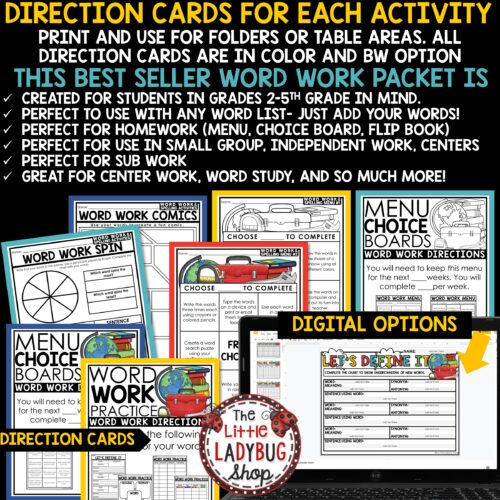 Word Work Spelling Activities Vocabulary Worksheets