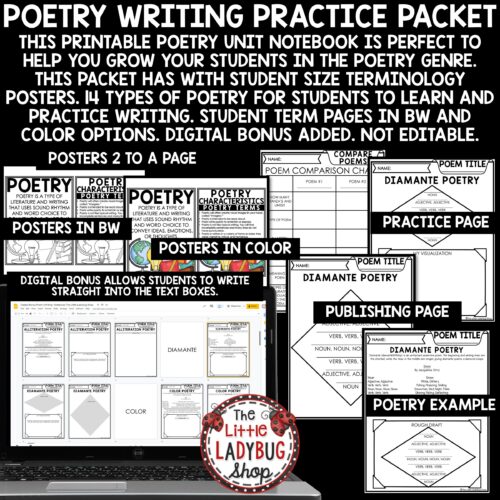 Poetry Writing Unit Activities 3rd 4th Grade