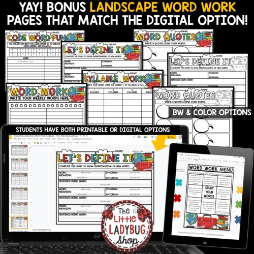 Word Work Spelling Activities Vocabulary Worksheets