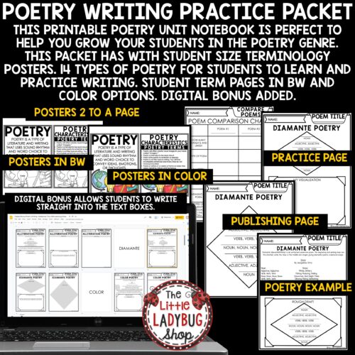 Poetry Writing Unit Activities 3rd 4th Grade
