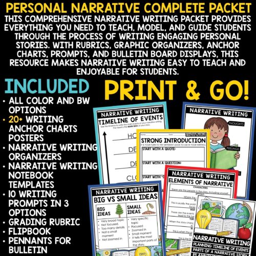 Personal Narrative Writing Prompts Unit Graphic Organizers perfect for upper elementary students in 3rd 4th 5th grade