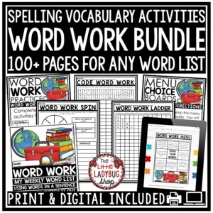Word Work Activities and Spelling Worksheets