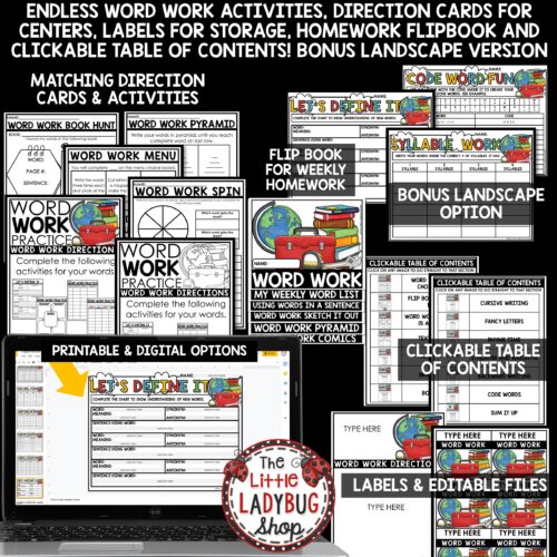 Word Work Activities and Spelling Vocabulary