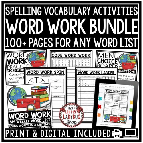 Word Work Activities and Spelling Worksheets