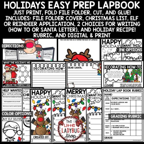 December Christmas Writing Activities Prompts, Letter to Santa, Elf Application