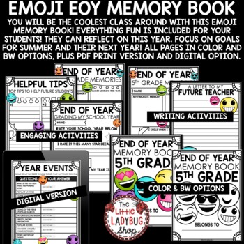 Emoji Theme 5th Grade End of Year Memory Book Writing Activities Keepsake-3