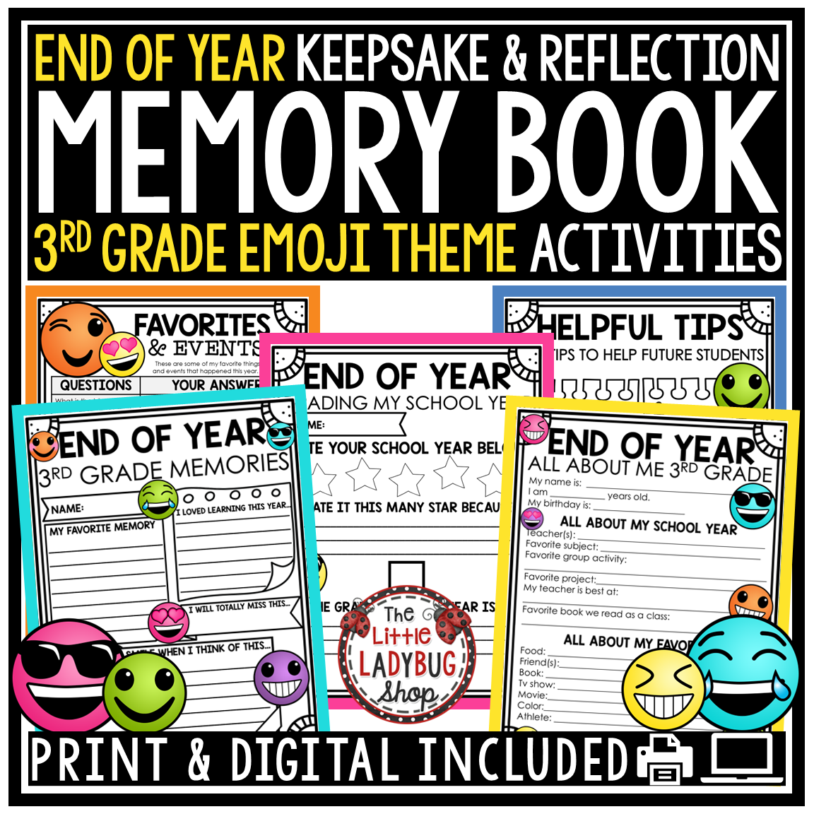 Emoji End of Year Memory Book 3rd Grade Last Day Week of School