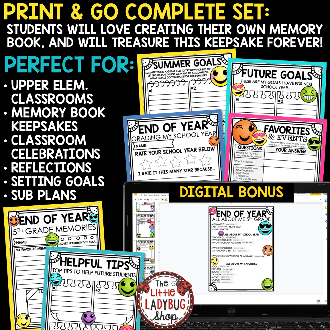 Emoji End of Year Memory Book 5th Grade Last Day Week of School
