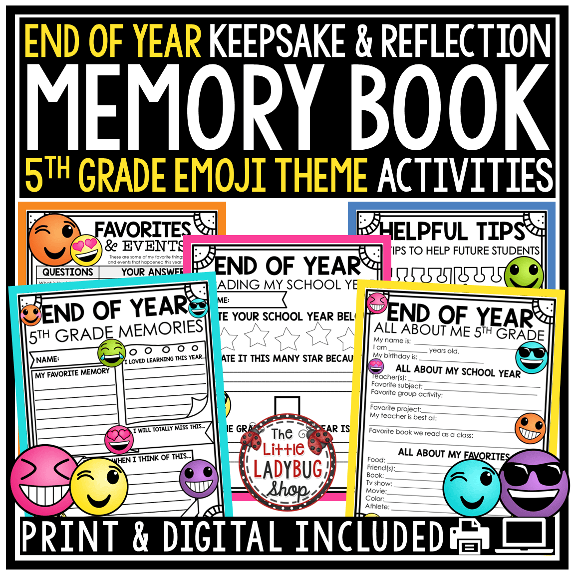 Emoji End of Year Memory Book 5th Grade Last Day Week of School