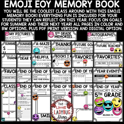 Emoji Theme End of Year Memory Book 5th Grade