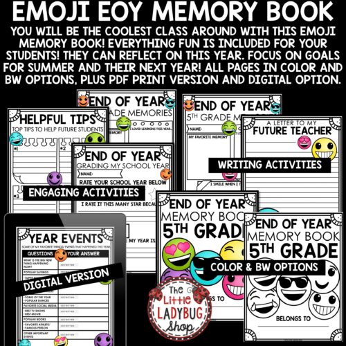 Emoji Theme End of Year Memory Book 5th Grade