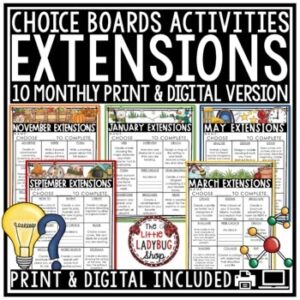 ELA Fast Finisher Activities Choice Boards