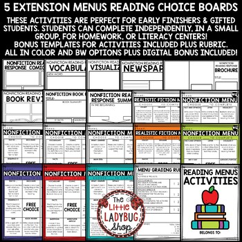 Reading Choice Boards Early Finishers Activities