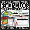 Reading Logs Homework Grammar Practice Activities 3rd 4th Grade
