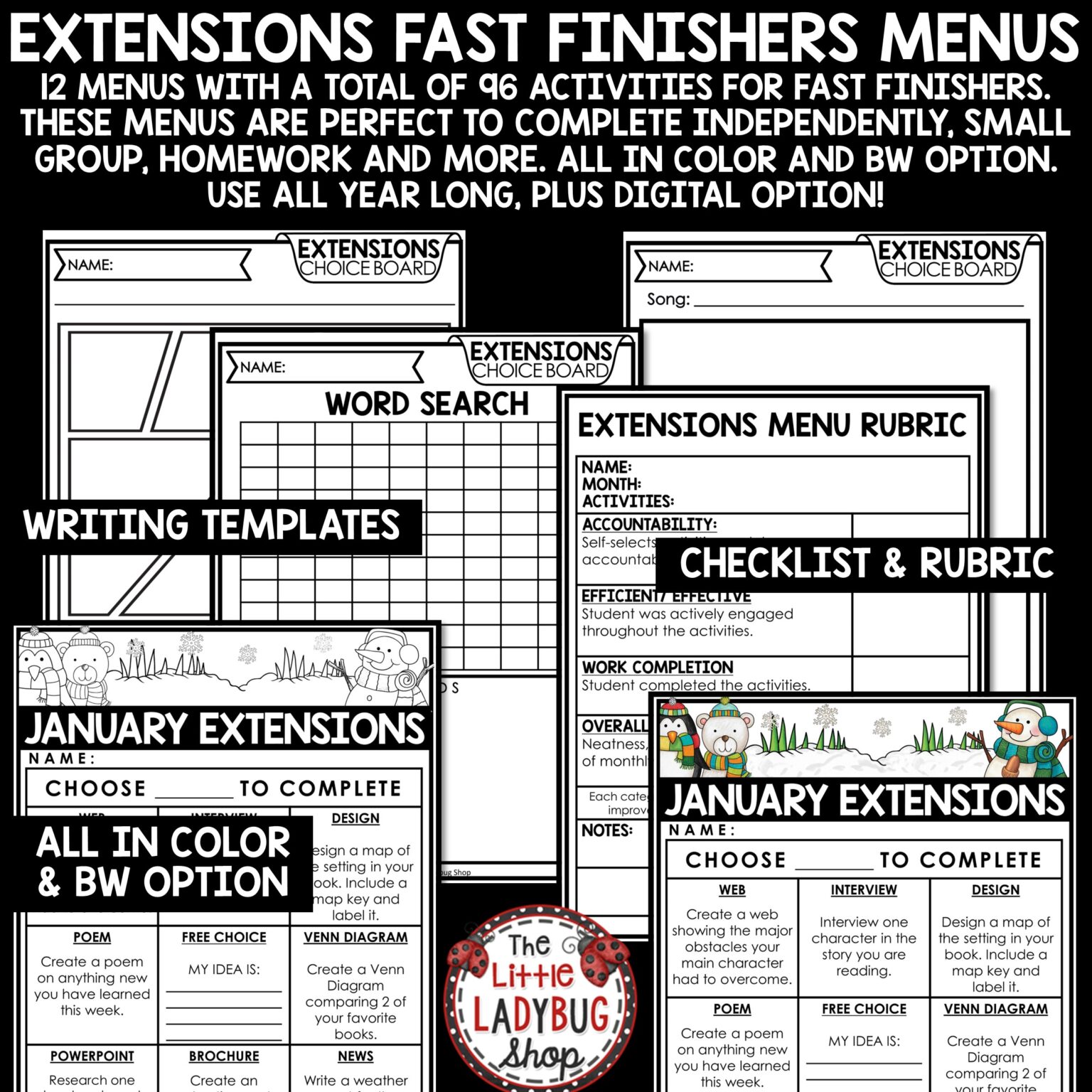 Literacy ELA Fast Finishers Activities Choice Boards - The Little ...