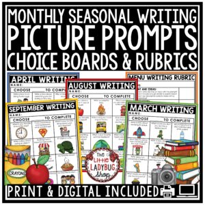 Picture Writing Prompts Choice Boards for students in elementary in 2nd and 3rd grade.