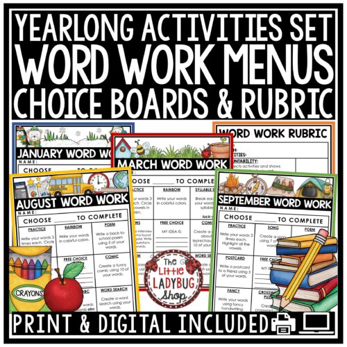 Spelling Word Work Choice Boards
