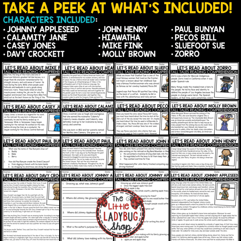 Tall Tales Activities Reading Comprehension Passages 3rd 4th Grade ...
