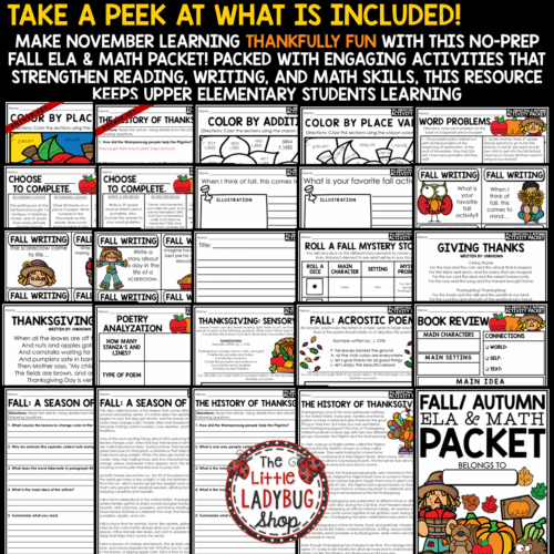 History of Thanksgiving Reading Activity Fall Writing Prompts