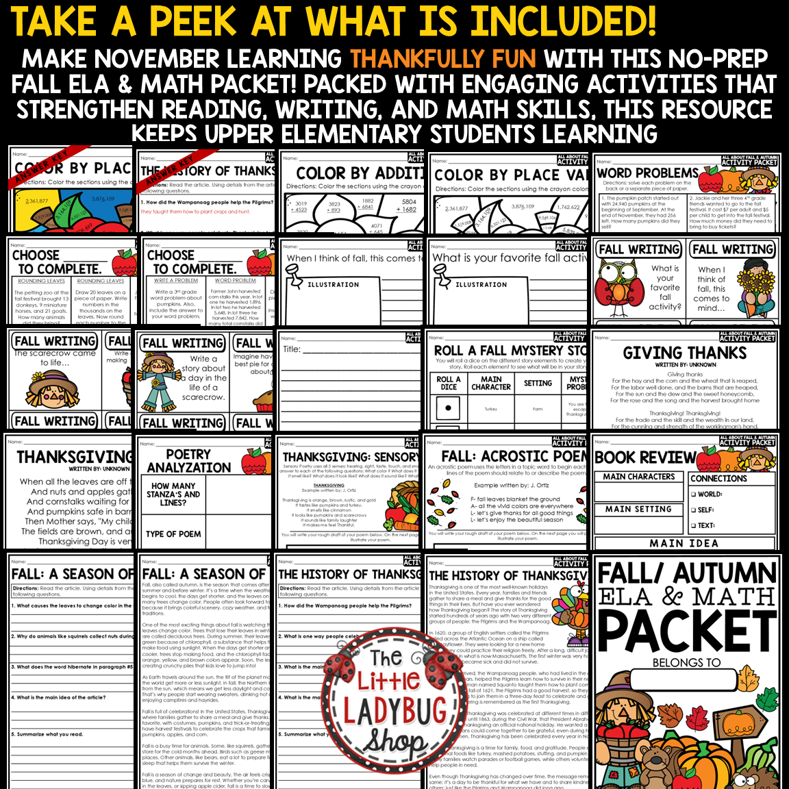 History of Thanksgiving Reading Activity Fall Writing Prompts