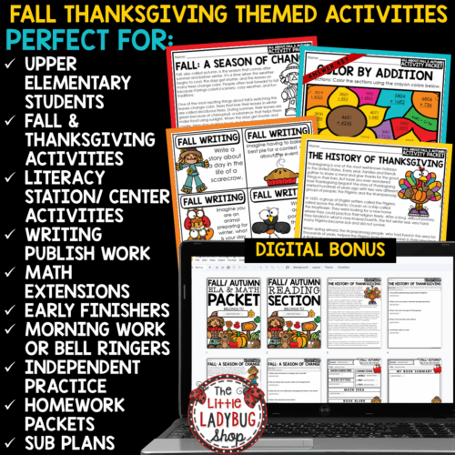 History of Thanksgiving Reading Activity Fall Writing Prompts
