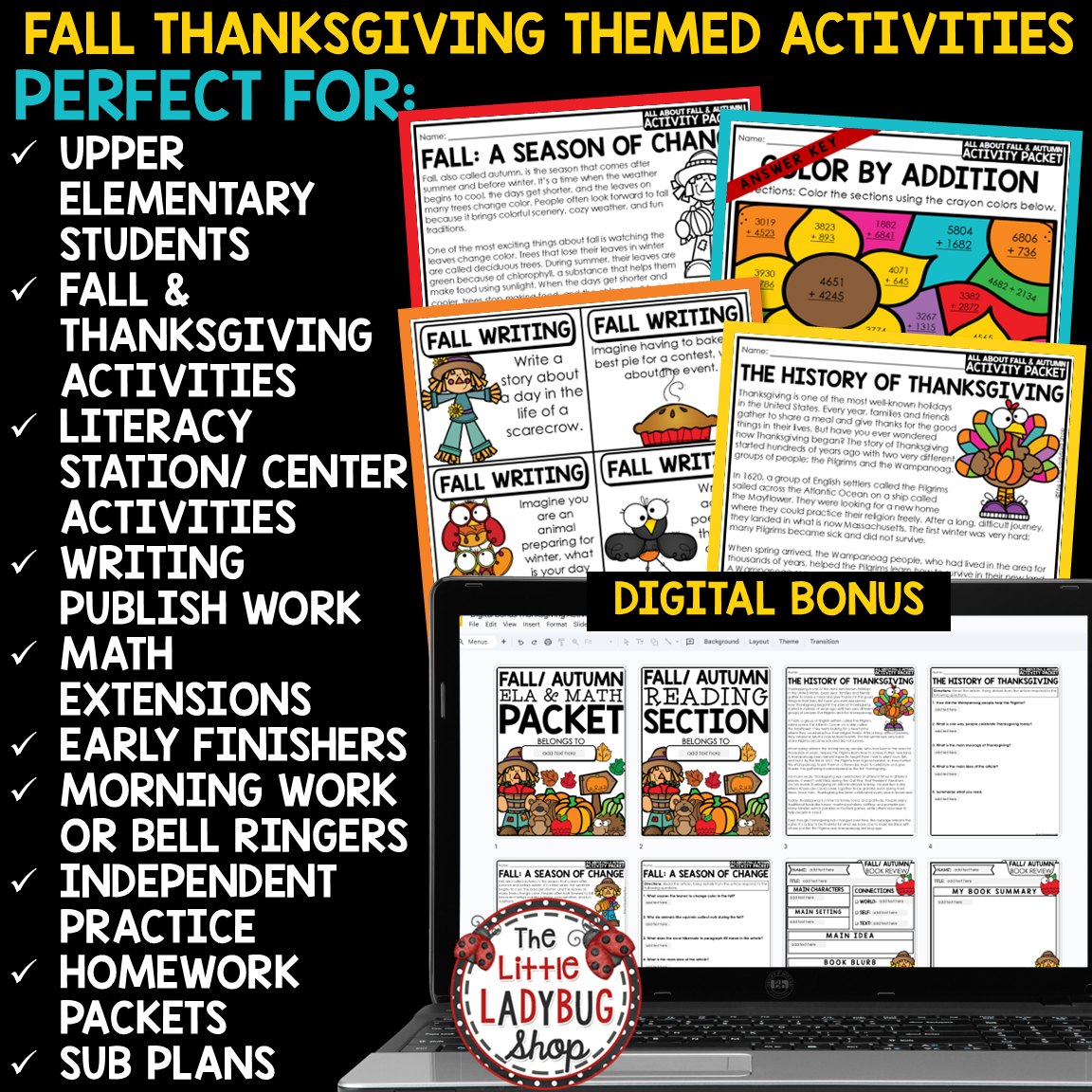 History of Thanksgiving Reading Activity Fall Writing Prompts
