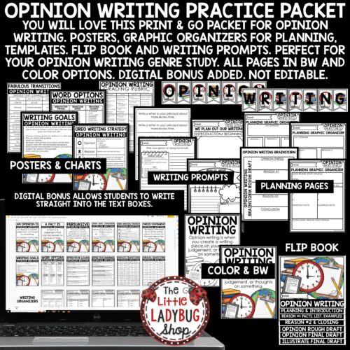 Opinion Writing Prompts Practice, Anchor Charts and Organizers
