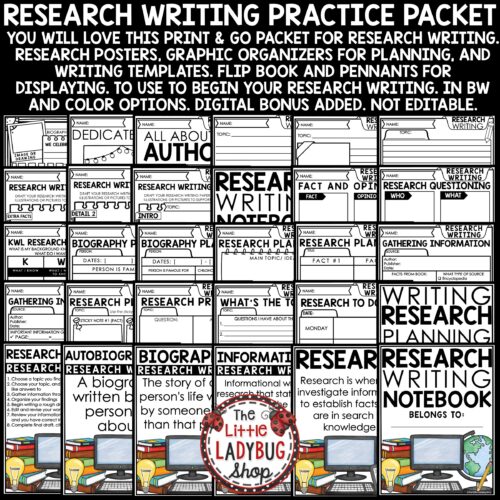 Research Paper Writing Graphic Organizers for upper elementary students