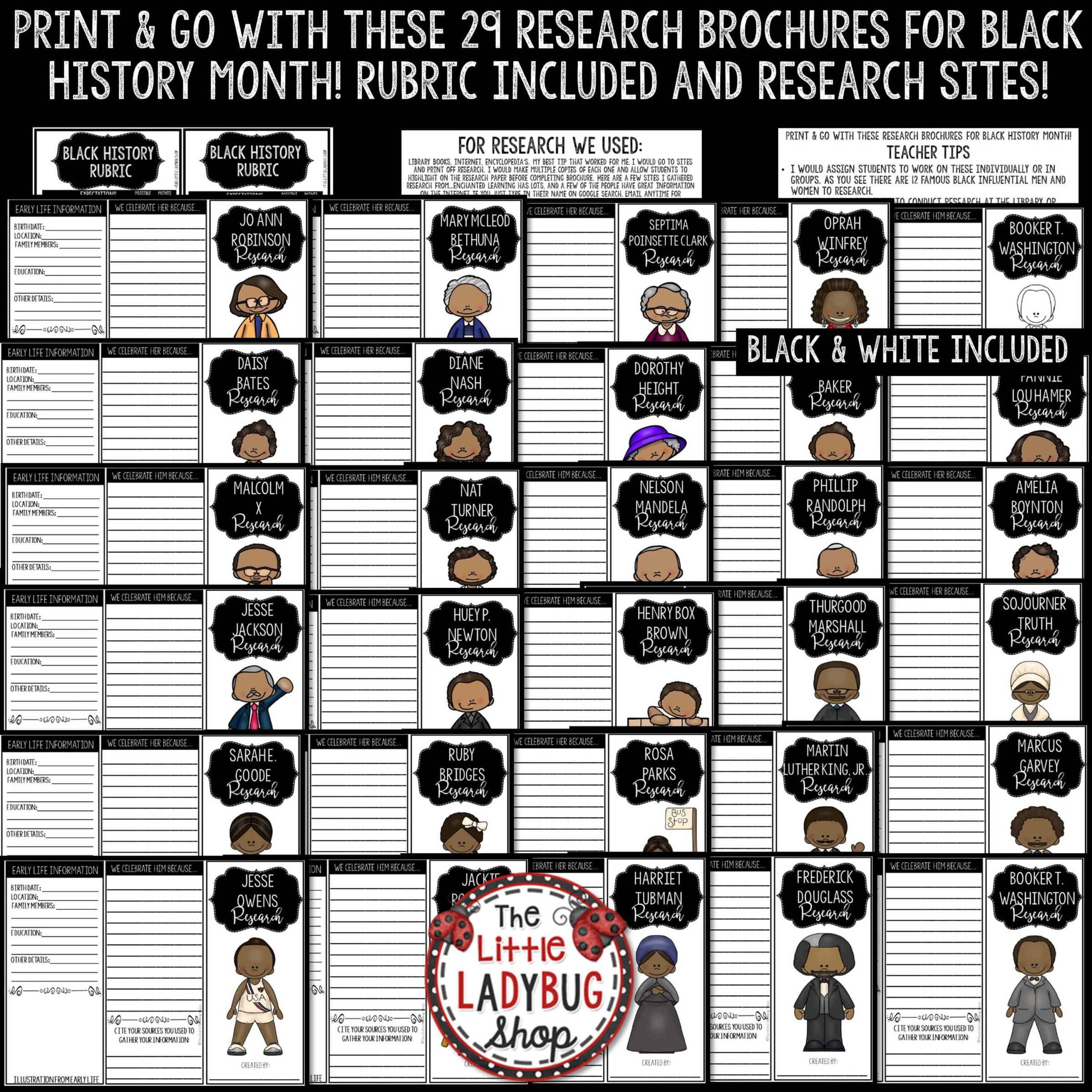 Black History Month Research Activities, Biography Report Templates