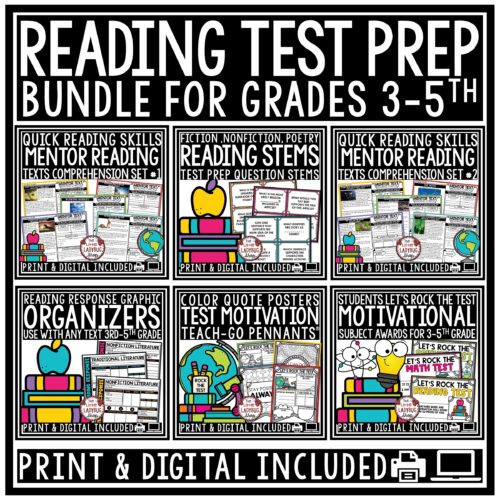 Test Prep ELA Reading Skills Comprehension Passages and Questions 3rd, 4th Grade