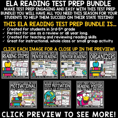 Test Prep ELA Reading Skills Comprehension Passages and Questions 3rd, 4th Grade