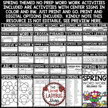 March Spring April Word Work Spelling Activities for Any List Spring Centers-2