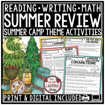 Camping Theme ELA Math Reading Summer Review Packet Writing Prompt 3rd 4th Grade-1