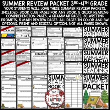 Camping Theme ELA Math Reading Summer Review Packet Writing Prompt 3rd 4th Grade-2