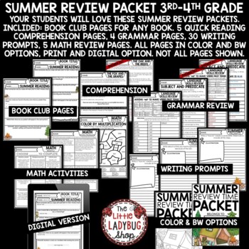 Camping Theme ELA Math Reading Summer Review Packet Writing Prompt 3rd 4th Grade-3