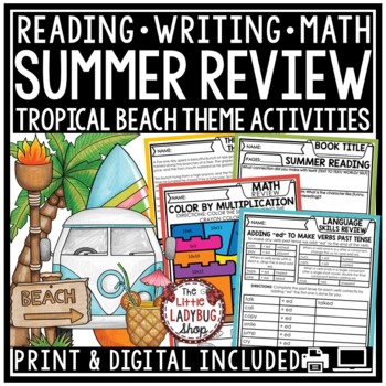 ELA Math Reading Summer Review Packet Writing Prompts 3rd 4th Grade May June-1