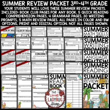 ELA Math Reading Summer Review Packet Writing Prompts 3rd 4th Grade May June-2