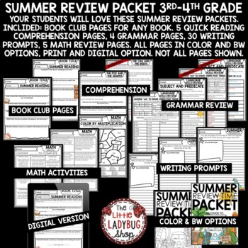 ELA Math Reading Summer Review Packet Writing Prompts 3rd 4th Grade May June-3