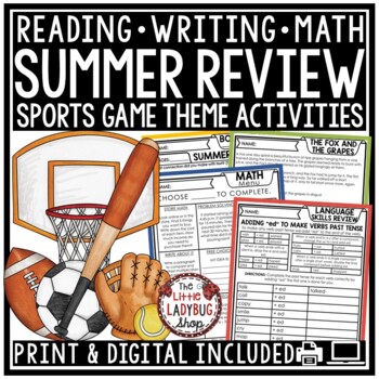 Sports Theme ELA Math Reading Summer Review Packet Writing Prompts 3rd 4th Grade-1