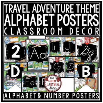 Adventure Travel Theme Classroom Décor Print Cursive Alphabet Posters Bulletin-1