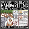 Animal Theme Alphabet Cursive Handwriting Practice Worksheets for Older Kids