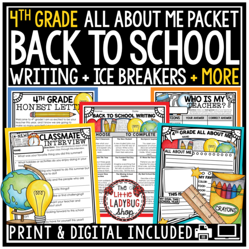 First Day of Back to School Activities 4th Grade All About Me Poster
